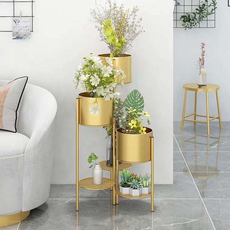 European-style simple ironwork flower stand and storage rack for indoor living room, floor-standing multi-layer balcony, green ivy and succulent flower stand Specification image