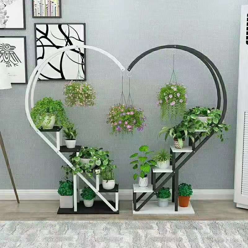 Flower stand, storage rack, balcony flower pot hanging rack, outdoor living room floor, multi-layered decoration, interior ironwork heart-shaped flower stand details Picture