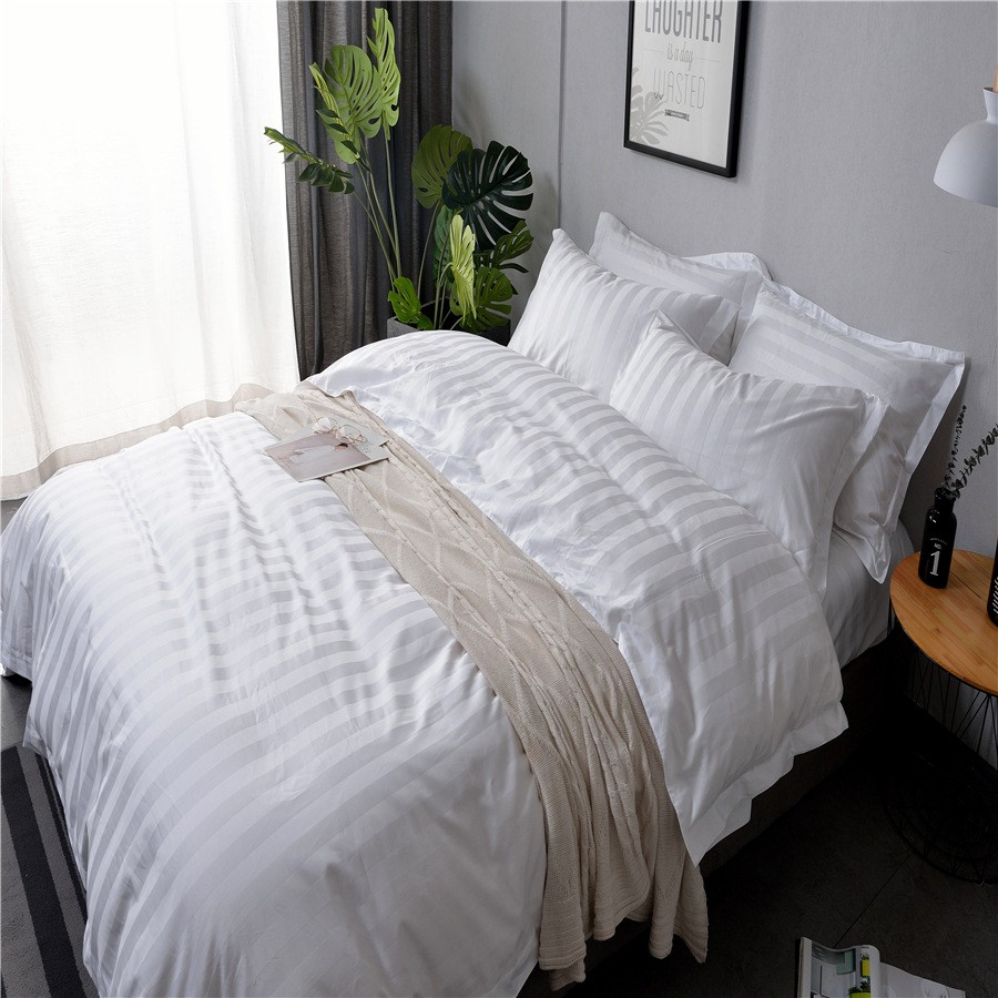 酒店宾馆民宿40S缎条四件套酒店用品 外贸被套床单枕套尺寸订做 1.8米床详情图4