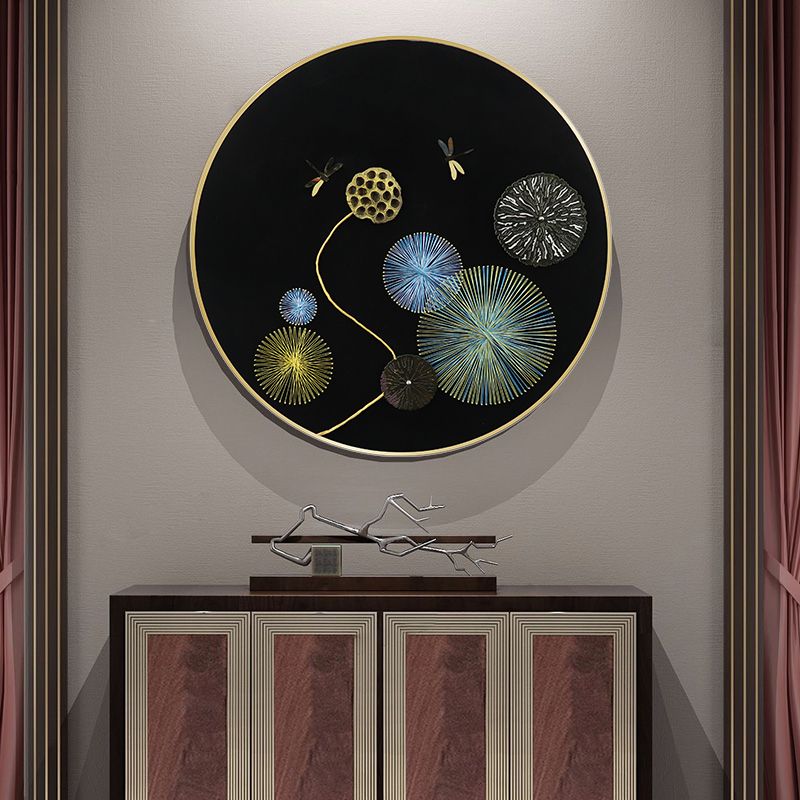 Modern and simple living room silk thread decorative painting with lotus leaves in round frames Specification image