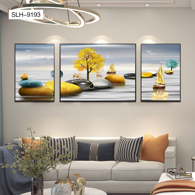 Haishun Painting Industry Aluminum Alloy Crystal Porcelain Crystal Shell Modern Milu Sofa Background Three-Piece Set 50*70*2 70*90*1 details Picture