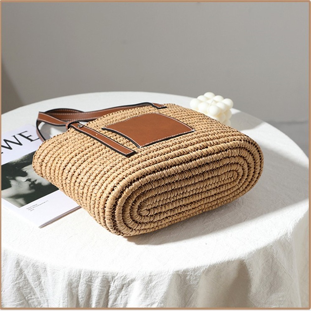 2021新款草编包时尚单肩手提手工编织包女藤编包百搭方形菜篮子包详情图12