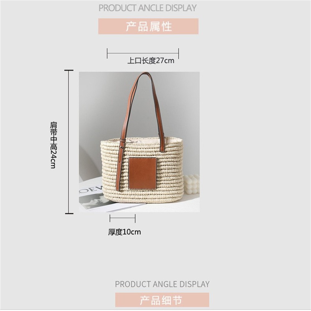 2021新款草编包时尚单肩手提手工编织包女藤编包百搭方形菜篮子包详情图2
