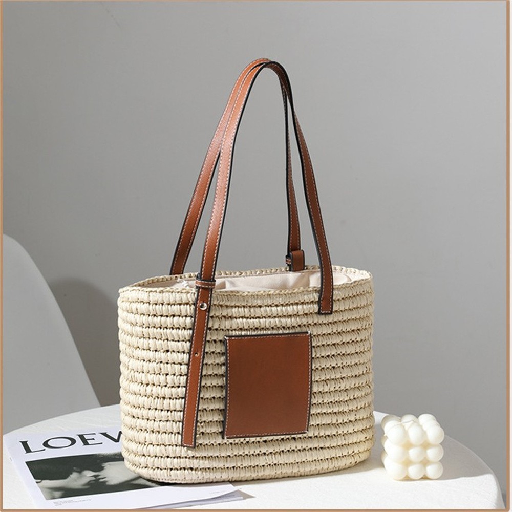 2021新款草编包时尚单肩手提手工编织包女藤编包百搭方形菜篮子包详情图3