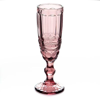 Retro colored embossed champagne glass, creative small juice glass, glass tall glass, thickened red wine glass for home use, red style