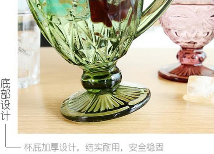 European-style embossed cold water bottle cup sleeve, creative colored glass cooling cup, household juice juicer, blue water bottle detail image 13