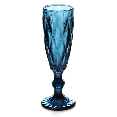 Retro colored embossed champagne glass, creative small juice glass, glass tall glass, thickened red wine glass for home use, diamond-shaped blue wine sets
