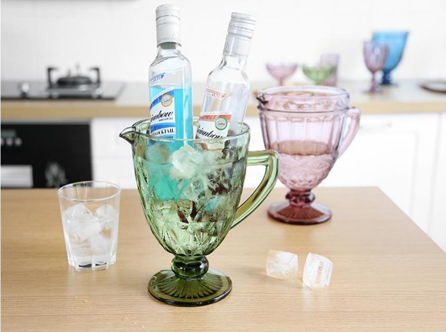 European-style embossed cold water bottle cup sleeve, creative colored glass cooling cup, household juice juicer, blue water bottle detail image 6