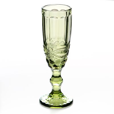 Retro colored embossed champagne glass, creative small juice glass, glass tall glass, thickened red wine glass for home use, green style with patterns