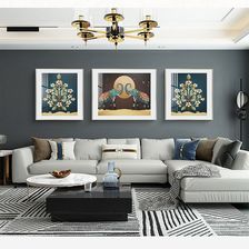 吉象如意新中式装饰画办公室壁画现代组合三联画意境山水画沙发背景画