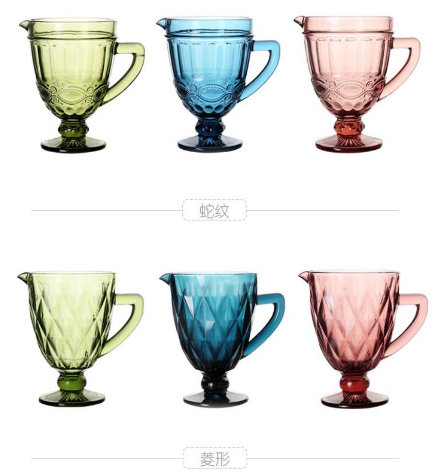 欧式浮雕冷水壶水杯套 创意彩色玻璃凉杯家用果汁壶详情图4