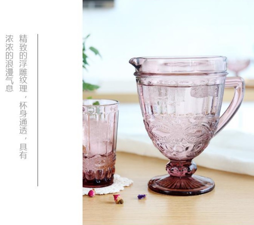 欧式浮雕冷水壶水杯套 创意彩色玻璃凉杯家用果汁壶详情图9