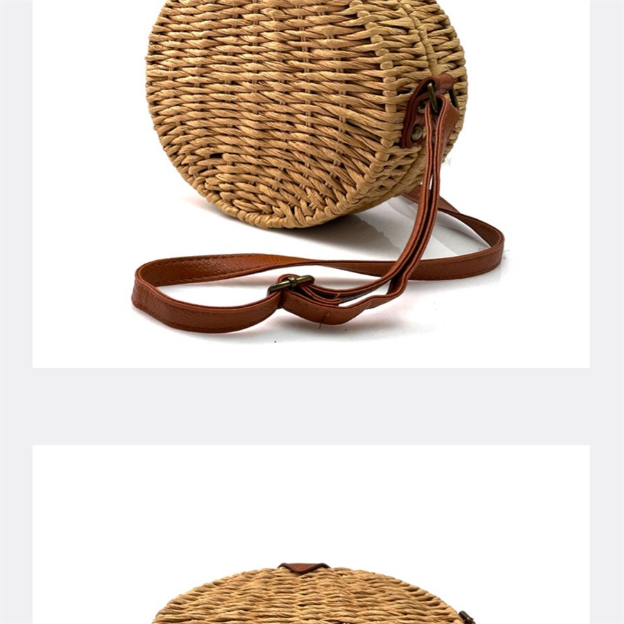 2021新款编织包单肩斜跨百搭藤编包女可爱文艺森系列超火圆形草编包详情图11