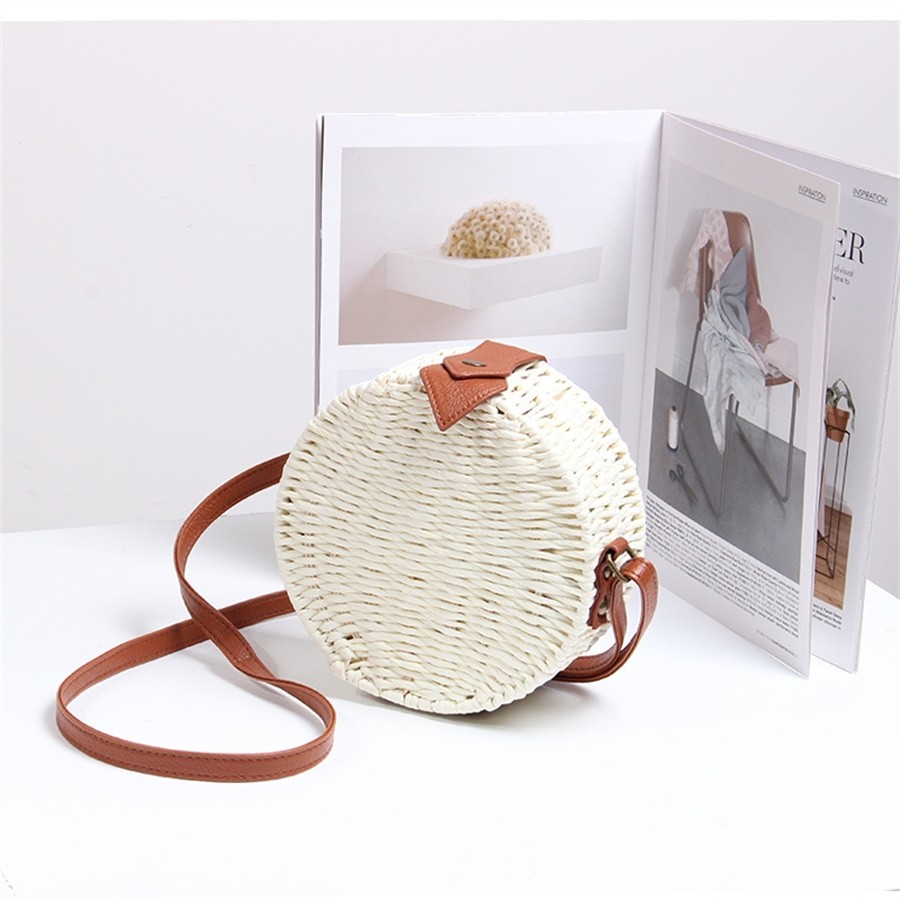 2021新款编织包单肩斜跨百搭藤编包女可爱文艺森系列超火圆形草编包详情图7
