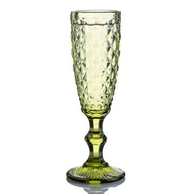 Retro colored embossed champagne glass, creative small juice glass, glass tall glass, thickened red wine glass for home use, diamond green style