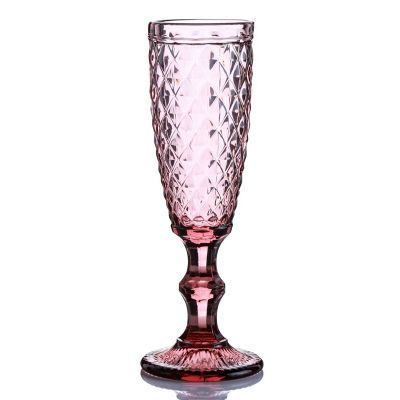 Retro colored embossed champagne glass, creative small juice glass, glass tall glass, thickened red wine glass for home use, diamond red wine set