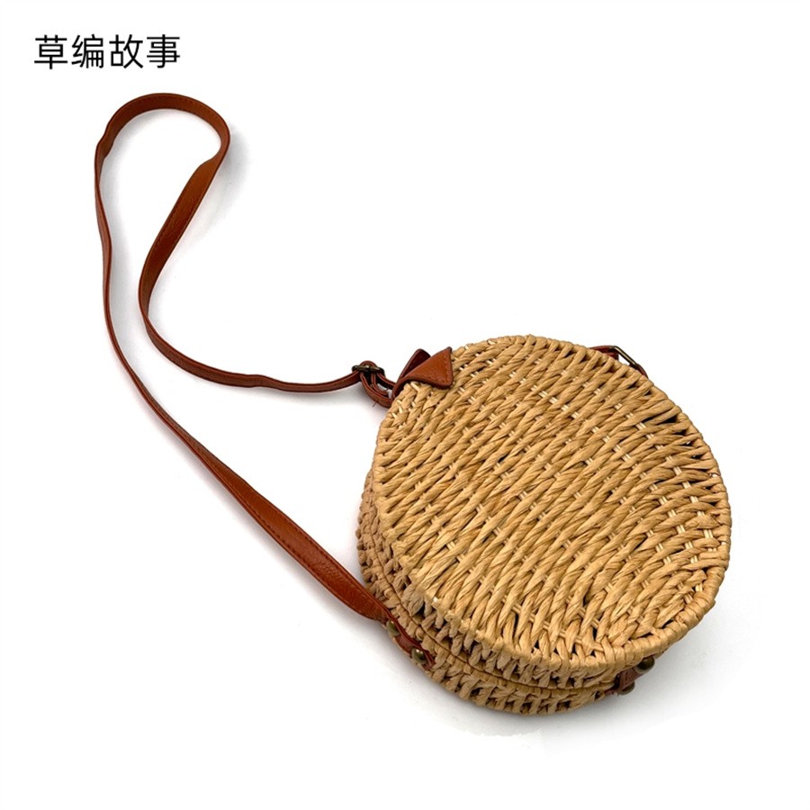 2021新款编织包单肩斜跨百搭藤编包女可爱文艺森系列超火圆形草编包详情图4