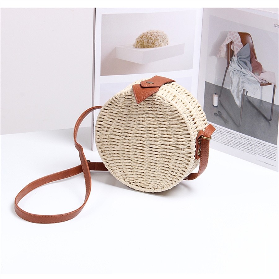 2021新款编织包单肩斜跨百搭藤编包女可爱文艺森系列超火圆形草编包详情图8