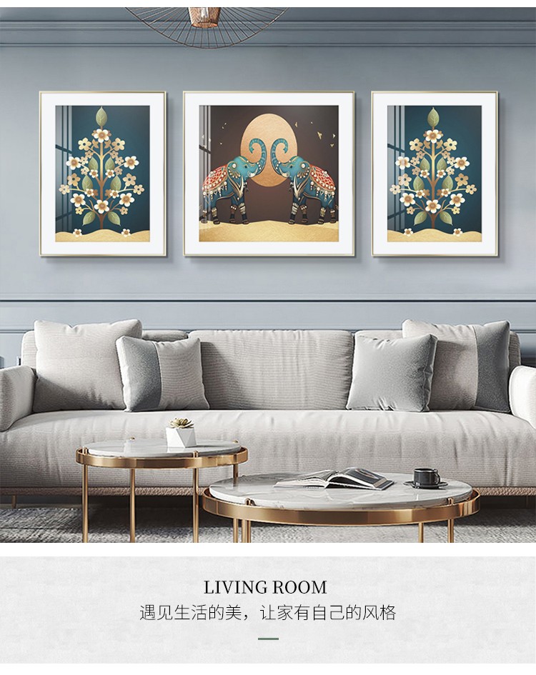 Jixiang Ruyi New Chinese Decorative Painting Office Murals Modern Combination Triptych Artistic Conception Landscape Painting Sofa Background Painting undefined