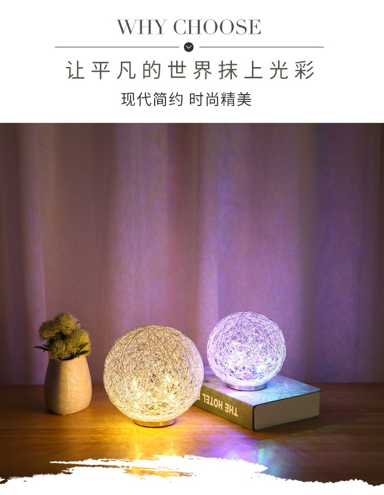 新款LED卧室铝丝台灯麻球床头夜灯网红地摊货源太阳灯户外可用详情图1
