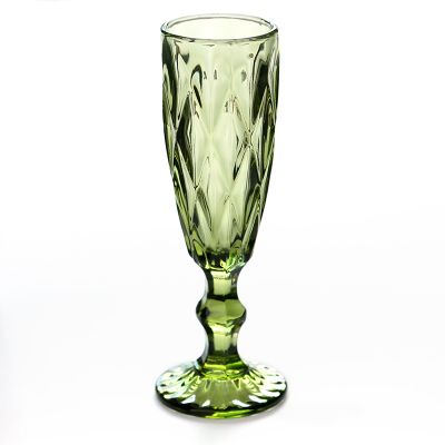 Retro colored embossed champagne glass, creative small juice glass, glass tall glass, thickened red wine glass for home use, diamond-shaped green wine sets