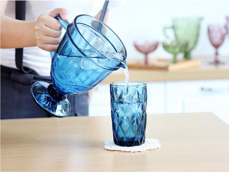 European-style embossed cold water bottle cup sleeve, creative colored glass cooling cup, household juice juicer, blue water bottle detail image 9