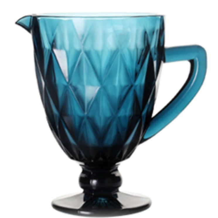 European-style embossed cold water bottle cup sleeve, creative colored glass cooling cup, household juice juicer, blue water bottle