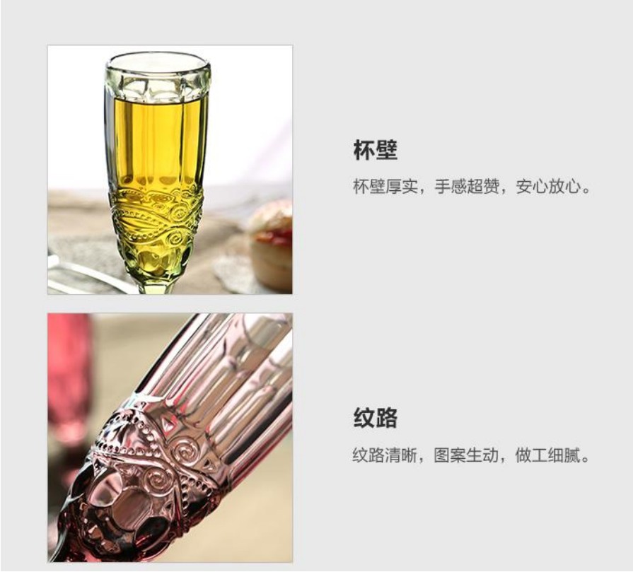 Retro colored embossed champagne glass, creative small juice glass, glass tall glass, thickened red wine glass for home use, diamond-shaped red wine sets detail image 10