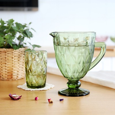 欧式浮雕冷水壶水杯套 创意彩色玻璃凉杯家用果汁壶详情图2