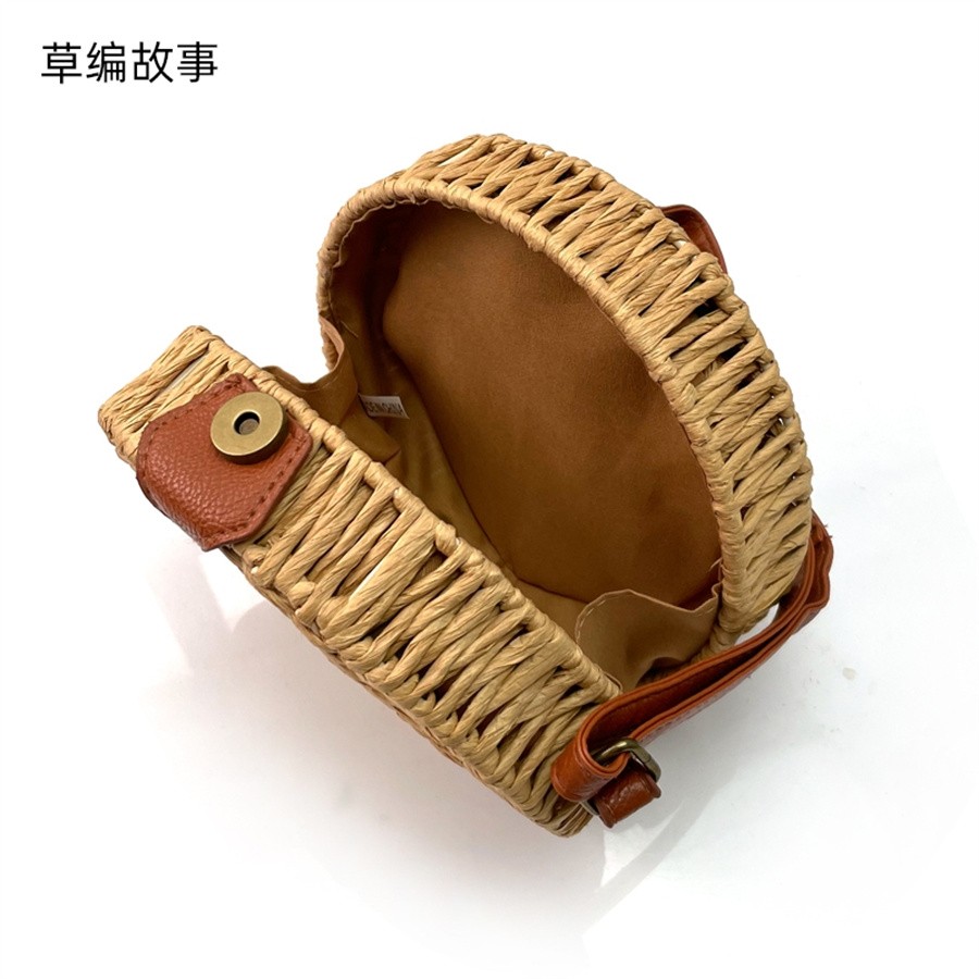 2021新款编织包单肩斜跨百搭藤编包女可爱文艺森系列超火圆形草编包详情图9