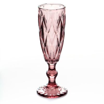Retro colored embossed champagne glass, creative small juice glass, glass tall glass, thickened red wine glass for home use, diamond-shaped red wine sets