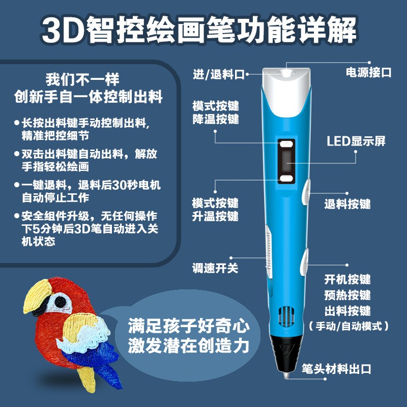 3d打印笔立体笔3d画笔三地笔4D笔二代3D打印笔套装儿童礼品玩具