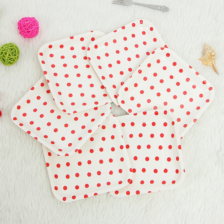 方形圆点生日水果纸盘子 烫金圆点印刷盘子 生日party用品纸碟详情图6