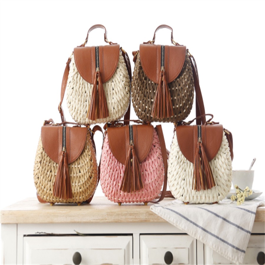 厂家直销草编包单肩斜挎手提沙滩包复古流苏编织包女包藤编包详情图3