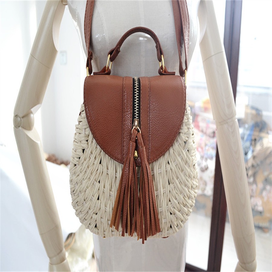 厂家直销草编包单肩斜挎手提沙滩包复古流苏编织包女包藤编包详情图12