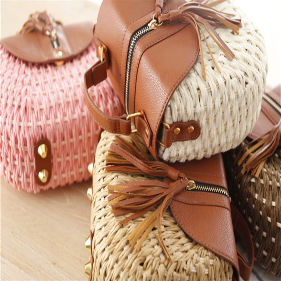 厂家直销草编包单肩斜挎手提沙滩包复古流苏编织包女包藤编包详情图11