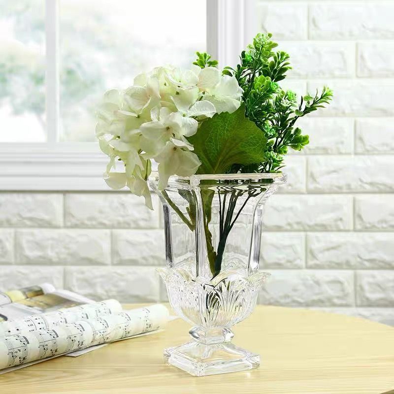 欧式大号落地花瓶透明玻璃水培富贵竹干花客厅摆件  创意仿真花花盆 小号图