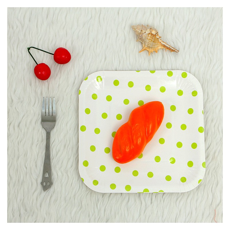 方形圆点生日水果纸盘子 烫金圆点印刷盘子 生日party用品纸碟详情图2
