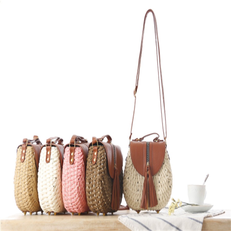 厂家直销草编包单肩斜挎手提沙滩包复古流苏编织包女包藤编包详情图1