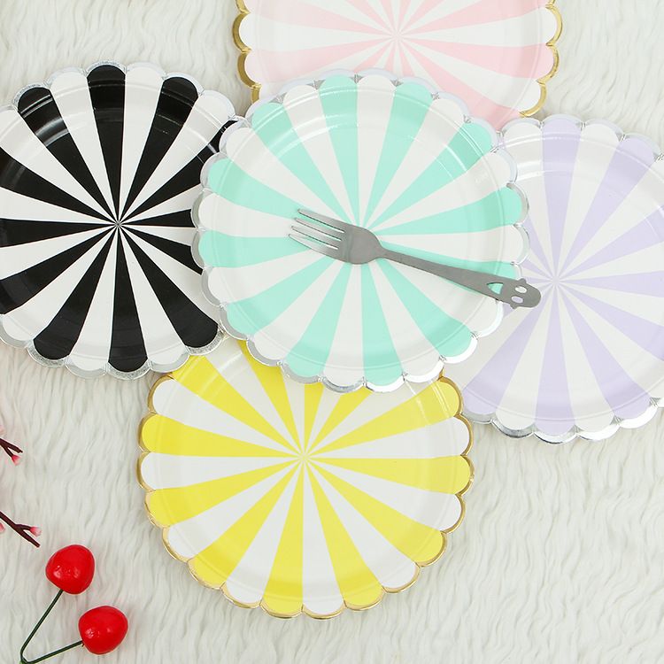 生日蛋糕纸盘一次性纸盘碟儿童生日派对用品条纹形纸托盘可定制