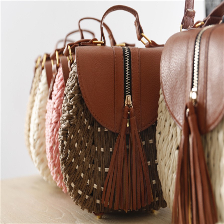 厂家直销草编包单肩斜挎手提沙滩包复古流苏编织包女包藤编包详情图4