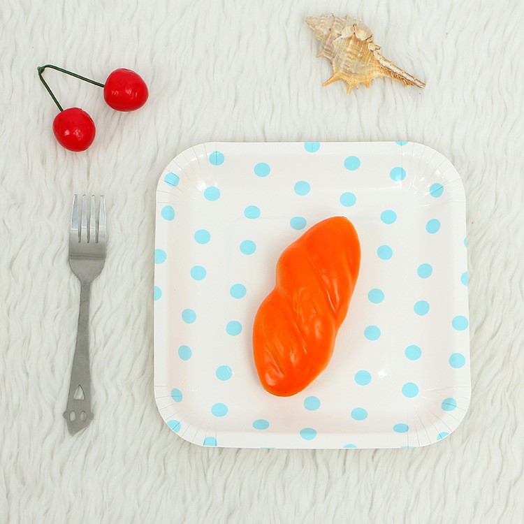 方形圆点生日水果纸盘子 烫金圆点印刷盘子 生日party用品纸碟详情图3