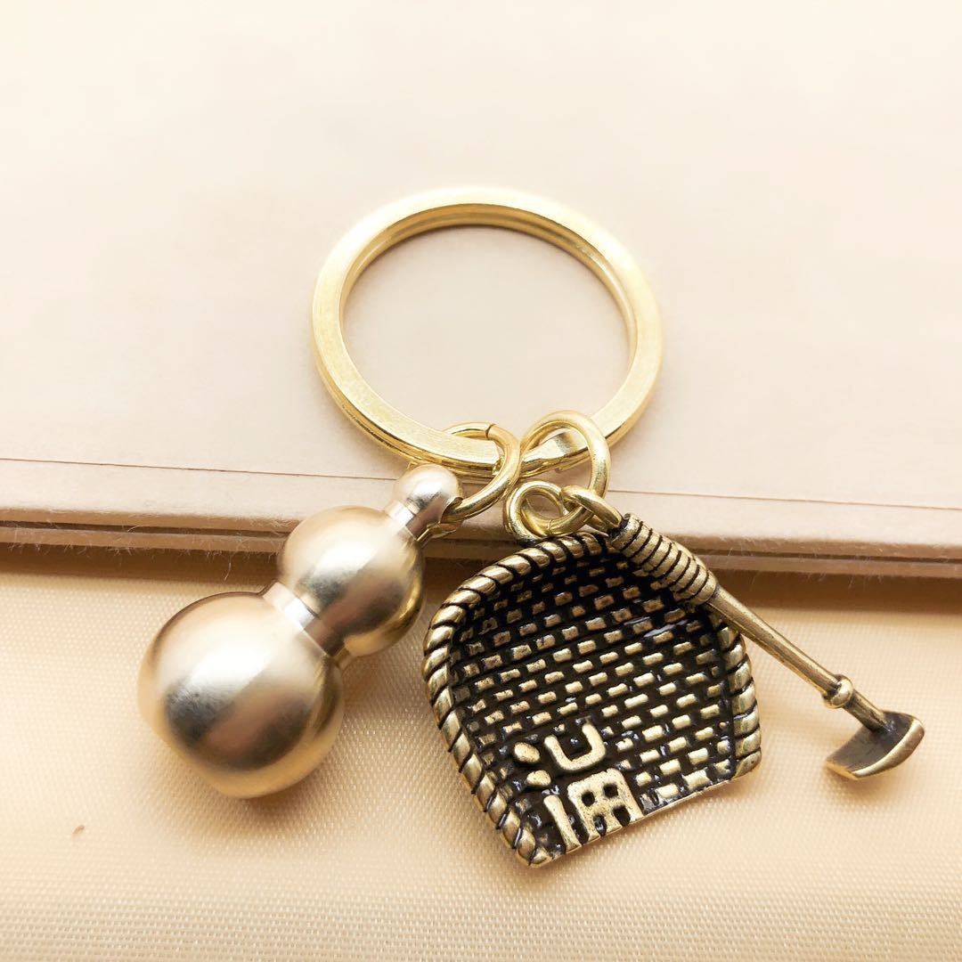 黄铜迷你葫芦簸箕钥匙扣五帝钱黄铜挂件创意男女挂饰详情图1