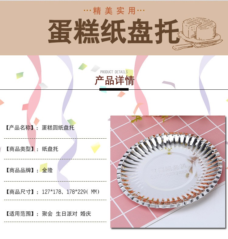 生日聚会用品生日蛋糕盘彩色水果纸盘一次性餐具黄色烫金派对纸盘详情图2