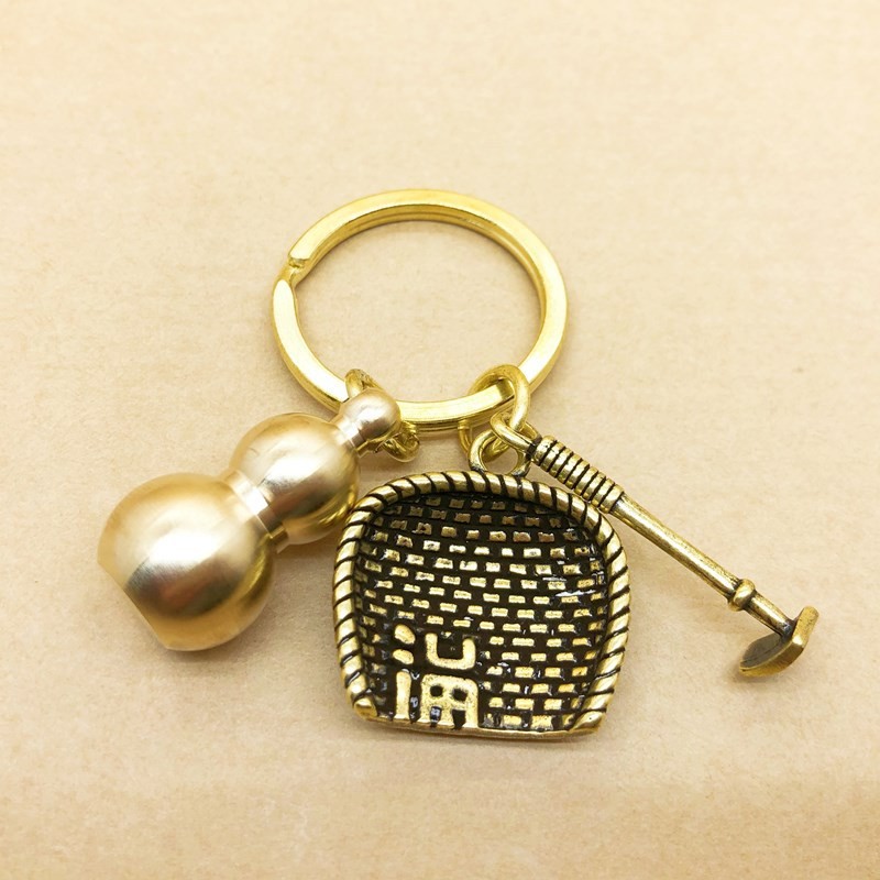 黄铜迷你葫芦簸箕钥匙扣五帝钱黄铜挂件创意男女挂饰详情图4