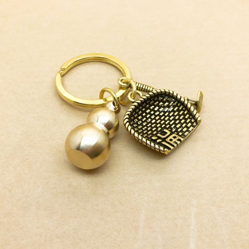 黄铜迷你葫芦簸箕钥匙扣五帝钱黄铜挂件创意男女挂饰详情图3