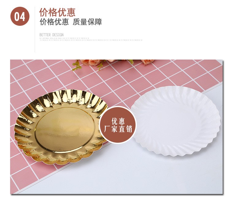 生日聚会用品生日蛋糕盘彩色水果纸盘一次性餐具黄色烫金派对纸盘详情图4