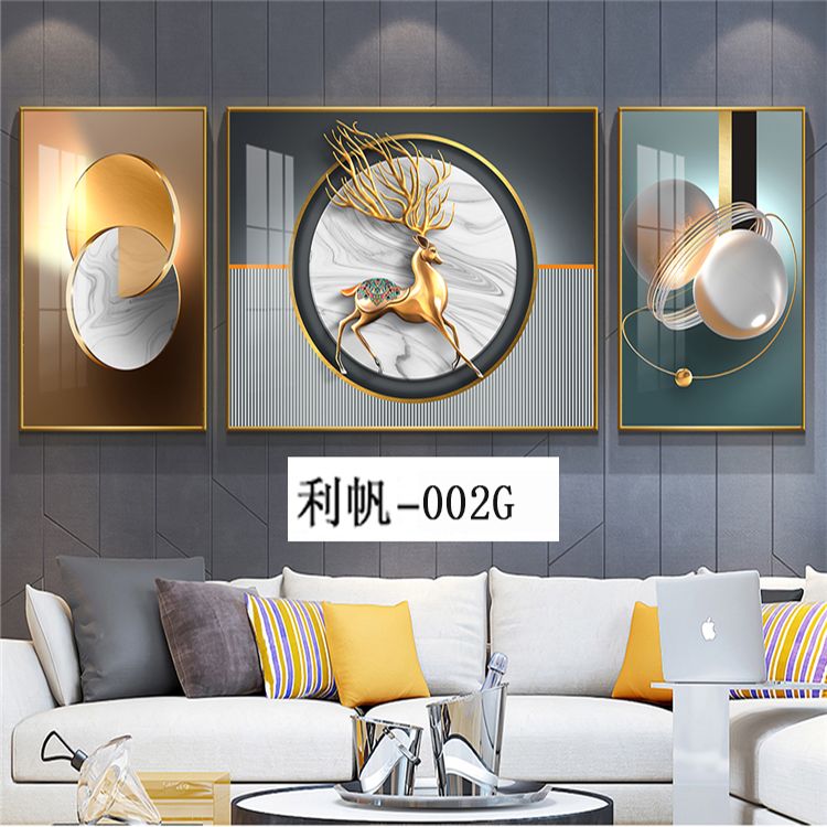 Modern Simple Sofa Background Wall Hanging Picture Atmospheric Crystal Porcelain Diamond Triptych Mural Living Room Decorative Painting details Picture