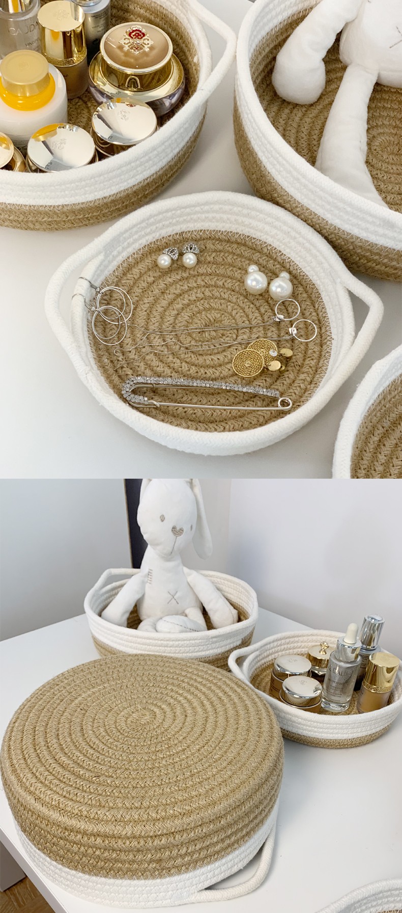 环保棉线首饰化妆品收纳棉绳桌面杂物收纳小物件钥匙遥控器整理筐详情5
