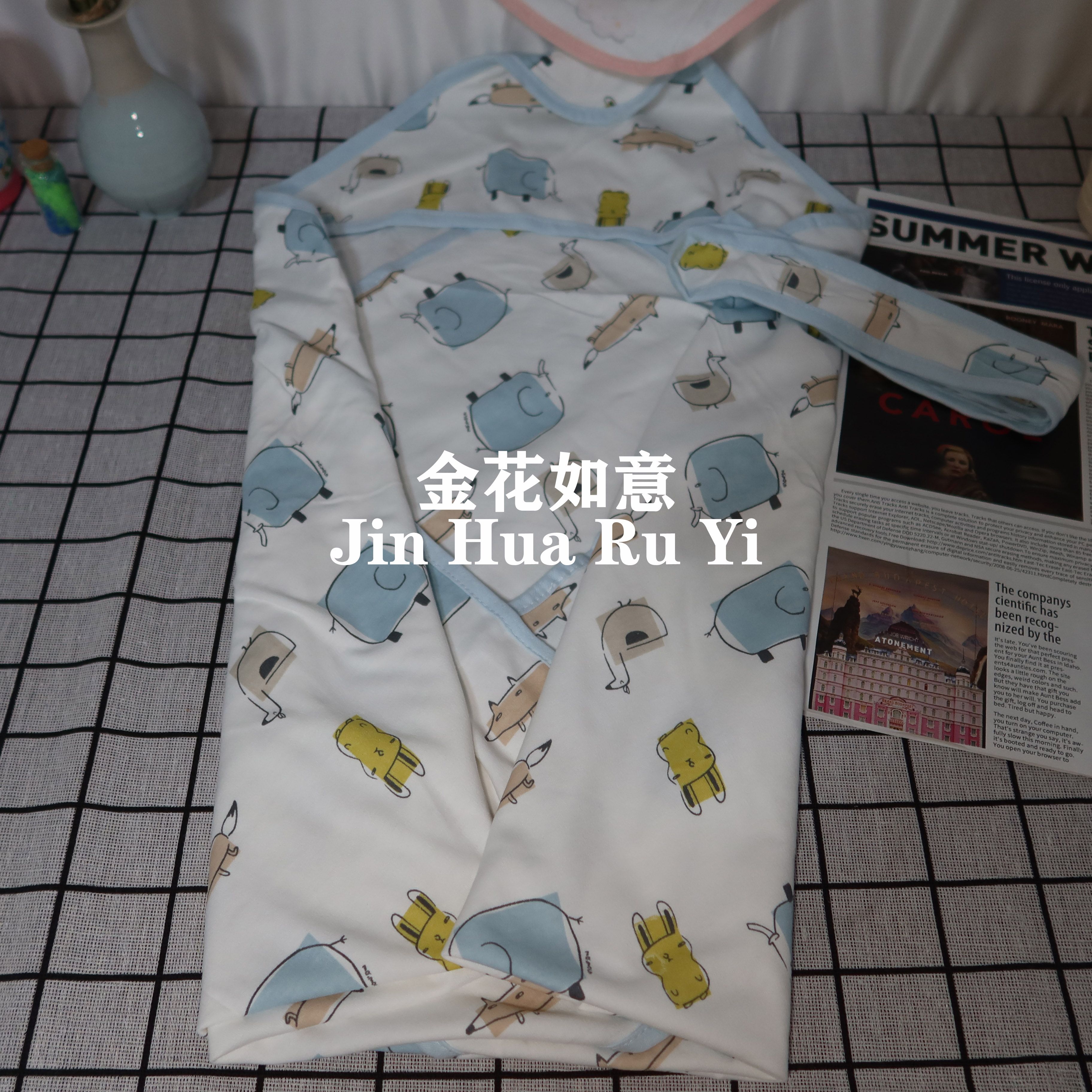 Spring and Autumn thin Class A pure cotton newborn blanket, cartoon pure cotton baby blanket, solid color embossed printed swaddling baby blanket Item Picture